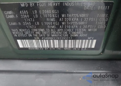 2011 Subaru Outback 2.5I Premium from USA, damaged, VIN 4S4BRBCC7B3393217